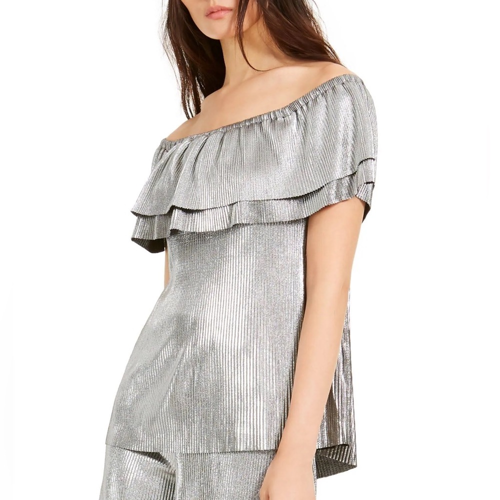 BNWT 🩶 Michael Kors Metallic Pleated Off-Shoulder Top